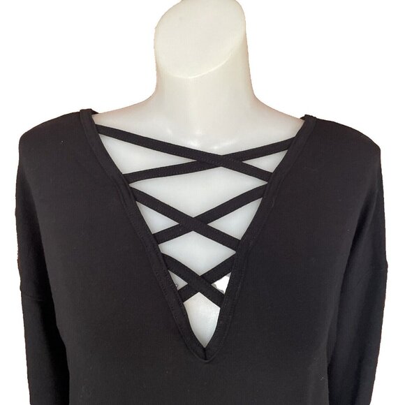 Danskin Now Shirt Womens Size Medium 8-10  Black Semi Fitted Long Sleeve V-Neck - Picture 3 of 7